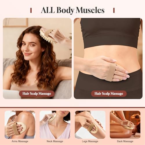 2 PCS Meridian Massage Brushes, Wood Therapy Massage Tools with Essential Oil, Handheld Meridian Brush for Belly Fat, Full Body Relaxation Cellulite Pressure Brushes for Legs, Arms, Back (Beige)