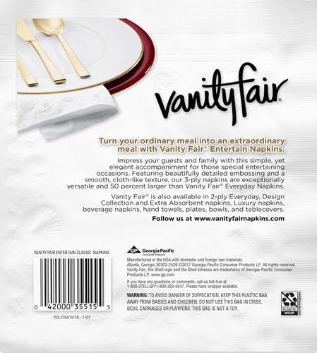 Vanity Fair Entertain Paper Napkins, 40 Count, Disposable Napkins Made For Entertaining And Events(Pack of 4)