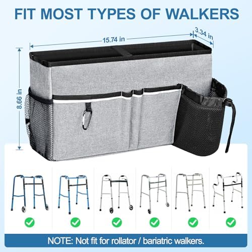 Dotday Upgraded Walker Basket for Folding Walker, Foldable Walker Bag with Cup Holder, Walker Accessories for Seniors with Limited Mobility, Large Capacity & Never Tipping Over- Not Fit for Rollator
