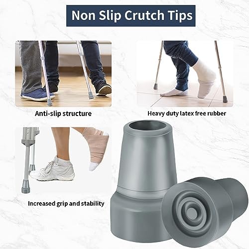 Crutch Tips, 8 Pack 3/4 Inch Rubber Crutch Accessories Replacement Rubber Cane Tips with Metal Washer (Grey)