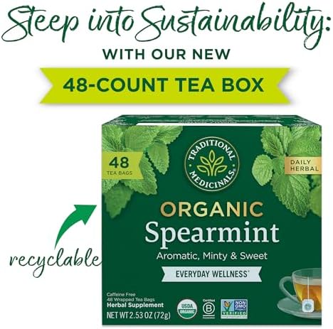 Traditional Medicinals Tea, Organic Spearmint, Supports Everyday Wellness, Healthy & Refreshing - 48 Tea Bags