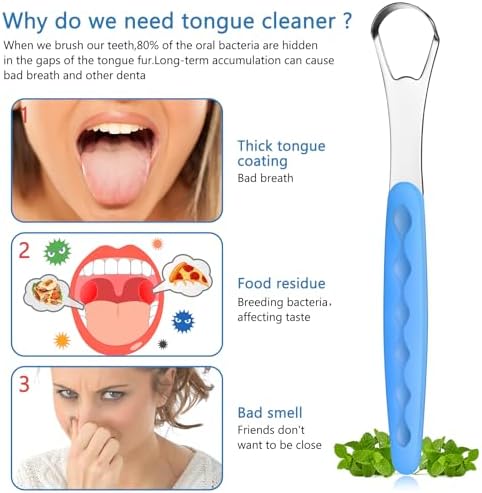 4 Pcs Tongue Scraper Cleaner Adults and Kids Stainless Steel Tongue Brush Metal Scraper Reduce Bad Breath with Travel Cases for Men Women Oral Mouth(Green, Blue, Black and Purple)