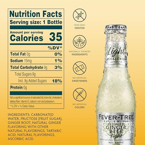 Fever-Tree Light Ginger Beer, 6.8 fl oz (24 Bottles) Lower in Calories, No Artificial Sweeteners, Flavorings or Preservatives