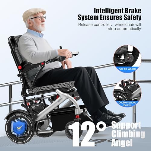 Electric Wheelchairs for Adults Foldable 36LBS Lightweight,15 Miles Travel Range& 500W Brushless Motors Power Motorized for Seniors& Max Support 350 LBS& LED Light,Airline Approval-New Armrests