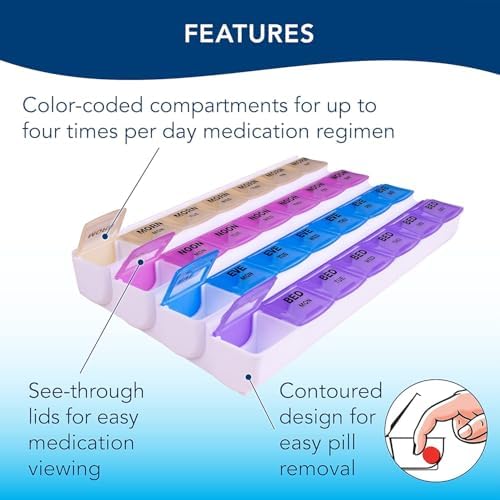 Apex 7-day Mediplanner Medicine Pill Organizer with Ultra Pill Cutter & Splitter with Retracting Blade Guard, Vitamin Organizer, Medication Travel Case and Medicine Splitter for Medication Management