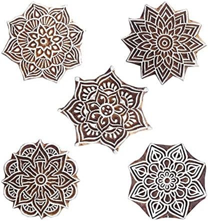 Royal Kraft Mandala Wooden Printing Stamps (Set of 5) - DIY Henna Fabric Textile Paper Clay Pottery Blocks Htag2209