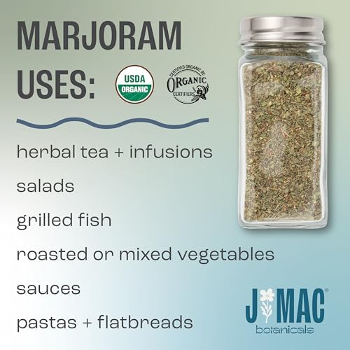 J Mac Botanicals Organic Marjoram (5 oz), dried herb, great for cooking and herbal tea