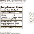 Solgar Vitamin E 200 IU - 100 Softgels - Natural Antioxidant, Immune System Support - Gluten Free, Dairy Free - 100 Servings