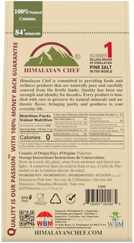 Himalayan Chef Pink Himalayan Salt Fine Grain, 1 lb Bag - Pure, Natural, Kosher, Non-GMO, Mineral-Rich, for Cooking, Seasoning, Baking, Table Use