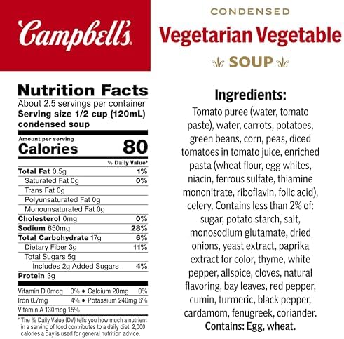 Campbell's Condensed Vegetarian Vegetable Soup, 10.5 oz Can (12 Pack)