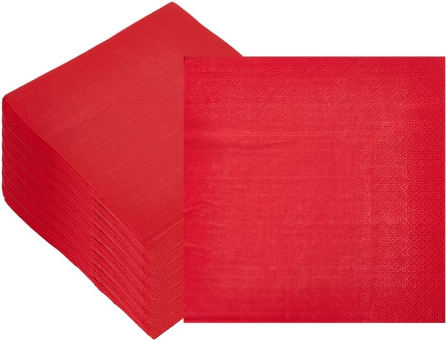 Ottin 100-pack Red Vanlentine's Paper Dinner Napkins, 3-Ply 6.5 x 6.5 Inch Disposable Luncheon Napkins for Birthday, Wedding Party, Engagement, President's Day, Mother's Day, Memorial Day