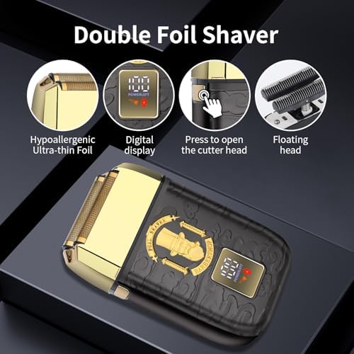 HIENA PRO Professional Foil Shaver for Men, Double Electric Foil Trimmer, Cordless Bald Head Precision Trimmer, Electric Razor, Rechargeable with USB, Gifts for Men (BGGM)