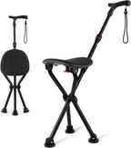 Walking Cane with Seat – Folding Lightweight Walking Cane Chair for Seniors, Adjustable Height 32"-36", Heavy-Duty 3-Legged Cane Stool for Men Women (Black)