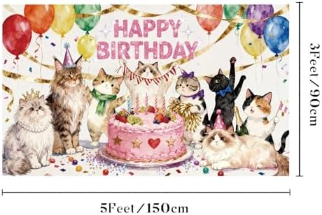 3X5FT Cat Birthday Decorations,Cat Theme Birthday Party Supplies Background Hanging Décor for Indoor Outdoor Home and Room Wall Decor (d1)
