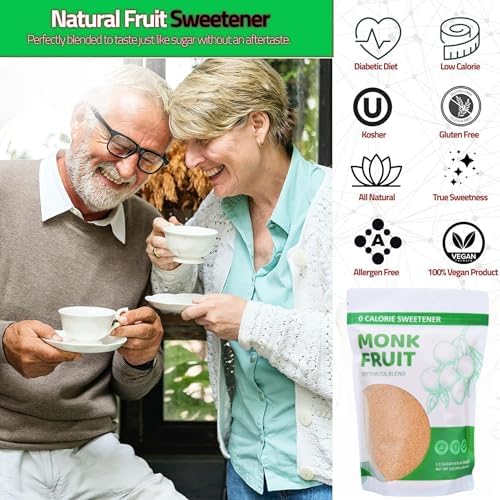 Monk Fruit Sweetener Granules, 2 Pack (1LB Each) - 1:1 Sugar Replacement, 0 Calorie Sweetener, Erythritol Blend - Healthier Than Sugar for Baking, Coffee, and Cooking