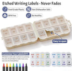 Foldable & Portable Pill Organizer 2 Times A Day with Extra Compartments - Etched Labels - Weekly 7 Day AM PM Medicine Box, Week Daily Travel Pill Case Holder Dispenser for Vitamin, Supplement - Khaki