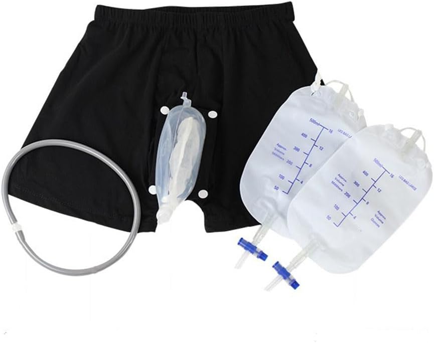 Wearable Urine Bag Male Urinal Bag Incontinence Pants for Men, Reusable Portable Male Collection Bags Urinal System with Collection Bag Portable Leak Proof Leg Pee for Elder (L)