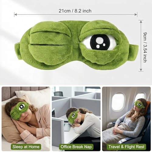 3D Funny Frog Sleep Mask, Funny Comfortable Travel Eye Cover, Lightweight Portable Blindfold for Nap/Travel/Office, Unisex, All-Season (1PCS)