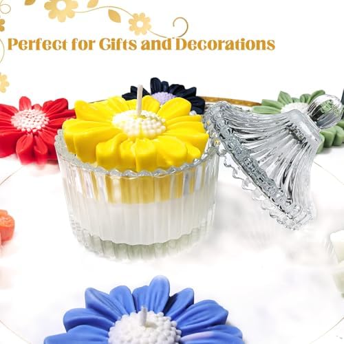 4 PCS Daisy Flower Silicone Molds for Candles, 3D Flower Candle Mold Silicone Daisy DIY Soap Wax Epoxy Resin Plaster Concrete Casting Polymer Clay Craft, Chocolate Fondant Cake Topper Decoration Mold
