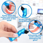 Tioncy 10 Pcs Small Portable Denture Brushes Double Sided Mini Denture Cleaning Toothbrush for False Teeth with Multi-Layered Bristles and Blue Handle for False Teeth Hygiene Cleaning Care