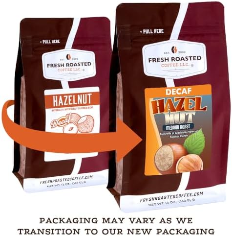 Fresh Roasted Coffee, Decaf Hazelnut Flavored Coffee, 2 lb (32 oz), Medium Roast, Kosher, Whole Bean