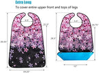 Yesland 3 Pack Adult Bibs for Elderly, Washable and Waterproof Bibs 30 x 19.5 Inch Clothing Protectors with Optional Crumb Catcher for Women Men Seniors Eating During Mealtime - Cherry Blossoms
