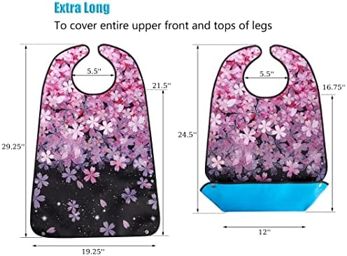 Yesland 3 Pack Adult Bibs for Elderly, Washable and Waterproof Bibs 30 x 19.5 Inch Clothing Protectors with Optional Crumb Catcher for Women Men Seniors Eating During Mealtime - Cherry Blossoms