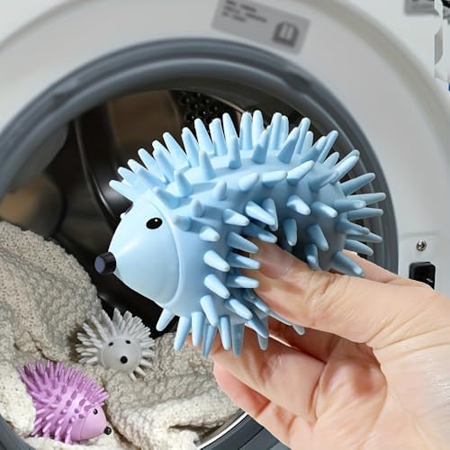 3 Pack Hedgehog Shaped Laundry Balls, Reusable Washing Machine Fabric Softener Balls, Laundry Dryer Balls for Reducing Wrinkles and Static (White+Pink+Blue)
