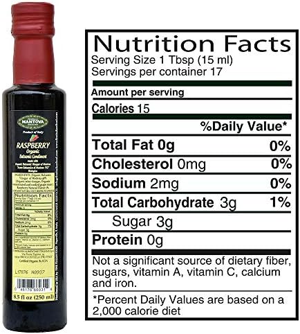 Mantova Organic Raspberry Balsamic Vinegar of Modena - Premium, Sweet, and Tangy Flavor for Elevating Salad Dressings, Pasta Salads, Desserts Like Ice Cream, and Craft Cocktails - Authentic Italian Quality, 8.5 oz (Pack of 1)