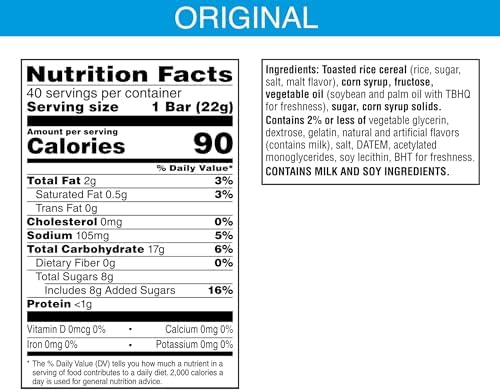 Rice Krispies Treats Crispy Marshmallow Squares, Kids Snacks, Snack Bars, Original, 31.2oz Box (40 Bars)