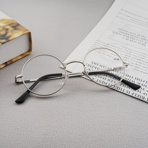Reading Glasses for Women Men Retro Round Metal Frame + Glasses Strap