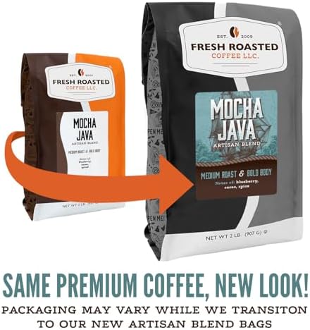 Fresh Roasted Coffee, Mocha Java Whole Bean Coffee, Medium Roast, Kosher, 5 lb (80 oz)
