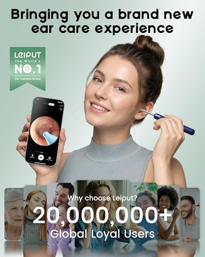 LEIPUT Ear Wax Removal - Earwax Remover Tool - Ear Canal Cleaner with 1080P Camera - Ear Cleaning Kit with 4 Ear Spoon - Ear Camera for iOS & Android (Navy Blue)