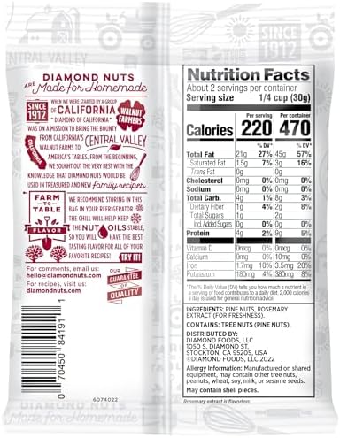 Diamond of California Shelled Pine Nuts, Raw Unsalted Pine Nuts for Pesto, Baking, Snacking, and Salads, 2.25 oz.