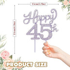 Happy 45th Birthday Decorations,45th Birthday Purple Rhinestone Cake Topper - Cheers to 45 Years Old Bday Party Metal Sparkly Cake Centerpieces Sign.