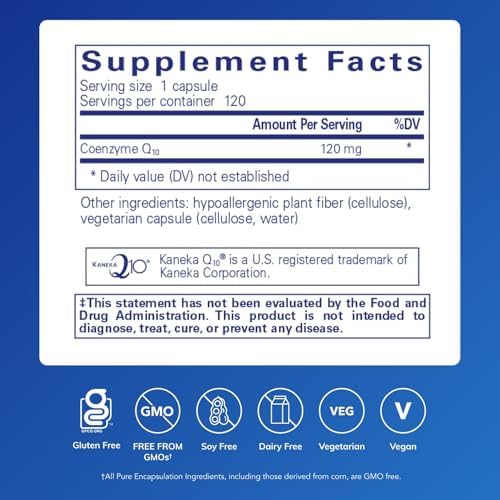 Pure Encapsulations CoQ10 120 mg - Coenzyme Q10 Supplement for Heart Health, Energy, Antioxidants, Brain & Memory Health - Cellular Health, Cognition & Cardiovascular Support* - 120 Capsules