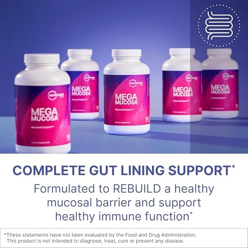 Microbiome Labs MegaMucosa - Amino Acids Supplement with Dairy-Free Immunoglobulins - Gut Health + Immune Support for Women & Men - for Complete Mucosal Support (180 Capsules)