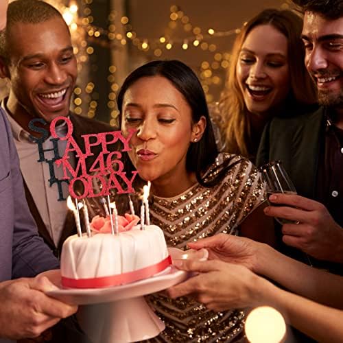 Glitter Forty Six Cake Toppers For 46 Years Old Birthday Party Decorations Supplies Funny Happy 46th Birthday Cake Topper For Women Men DAD MOM Him Her Cake Decorations Red Black