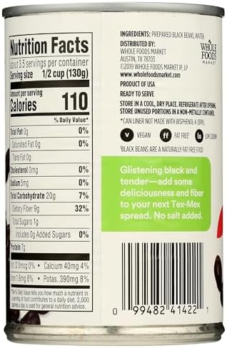 365 by Whole Foods Market, Unsalted Black Beans, 15 Ounce