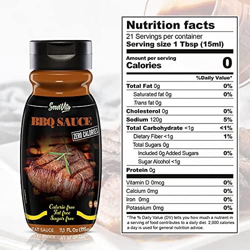 Sugar Free BBQ Sauce - Sugar Free barbecue sauce - Zero Calories and Fat Free, 11.1 FL OZ - No Sugar BBQ Sauce - Gluten Free, Low Sodium, Low Carb - ServiVita
