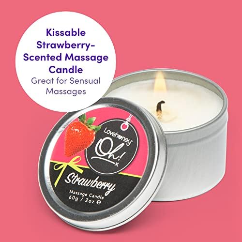 Lovehoney Oh! Strawberry Kissable Massage Candle with 6 Essential Oils - Vegetarian Friendly - 2 oz