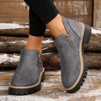 ZSpzx Women Suede Ankle Boots Platforms Buckle Straps Chunky Block Heels Round Toe Slip on Retro Solid Short Booties Stylish Casual Comfortable Fall Winter Office Walking Western Shoes
