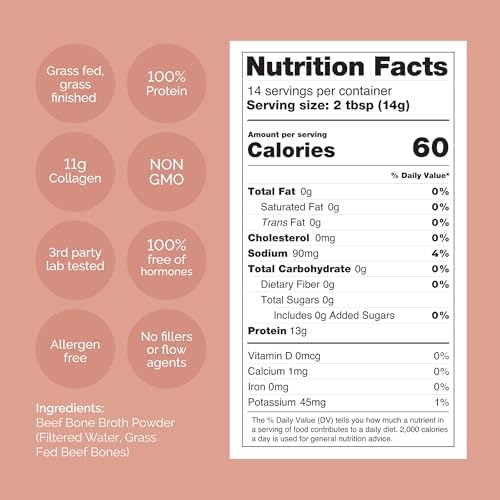 BLUEBIRD PROVISIONS Beef Bone Broth Protein Powder - Grass Fed Beef Powder - Collagen Rich for Humans - Pasture Raised Carnivore Protein Powder - Low Sodium Bone Broth