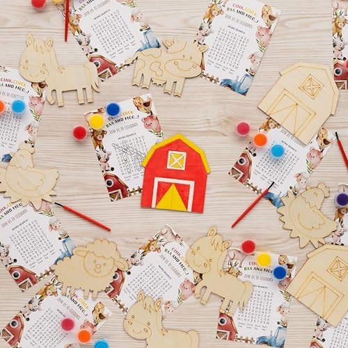 GEECOZYLIFE Farm Party Favors - 24 PCS Farm Animals with Art Supplies - Farm Barnyard Wooden Painting Kit - Thank You for Coming Gift - Kids Birthday Boys Girls Gifts Bulk