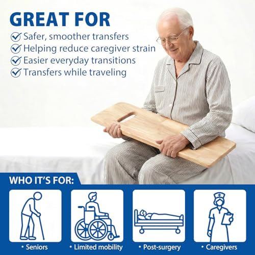 Blue Jay Wooden Transfer Board for Wheelchair Transfers - 32" Heavy Duty Slide Board with Handles - 10" x 32" Patient Assist Device for Car, Bed, Chair & Seniors - Smooth Surface & Tapered Ends