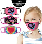 ABG Accessories Girl's 3-Pack Kid Fashionable Protection, Reusable Fabric Face Mask Age 3-7