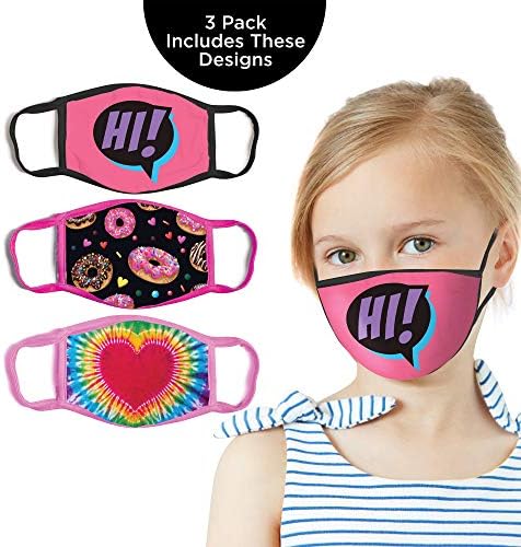 ABG Accessories Girl's 3-Pack Kid Fashionable Protection, Reusable Fabric Face Mask Age 3-7