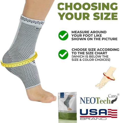 NeoTech Care Ankle Support Brace - Breathable - Men, Women, Right or Left (Gray, Size S, 1 Unit)