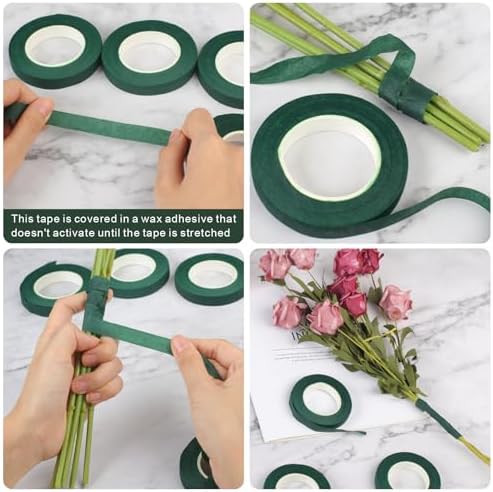 6 Roll Floral Tape 1/2inch Flower Tape Dark Green, Floral Tapes for Bouquet Stem Wrapping and Floral Crafts, Wedding Bouquet
