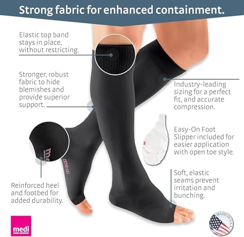 mediven Plus for Women & Men, 20-30 mmHg – Knee High Compression Socks with Silicone Top Band, Open Toe Leg Circulation, Opaque Leg Support Compression Coverage, V-Extra Wide, Standard, Beige